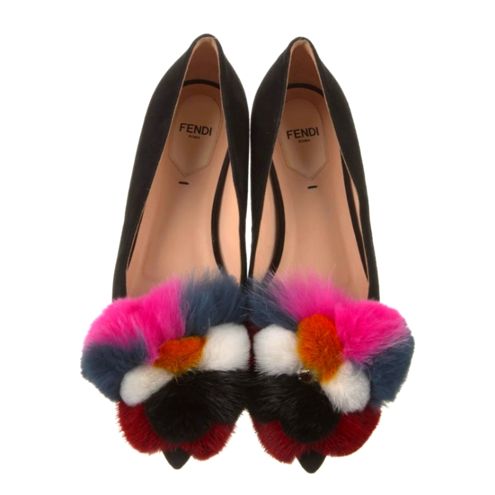 FENDI Suede Crystal Embellishments Flats